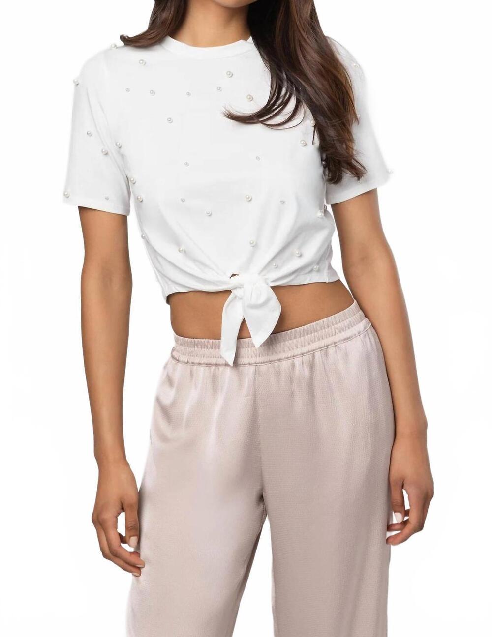 NEW GENERATION LOVE miles pearl tie top in white